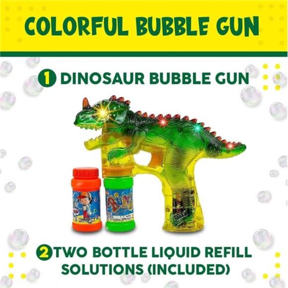 Dinosaur Bubble Machine for Kids 3-5. Dino Bubble Gun LED Lights - Picture 6 of 7